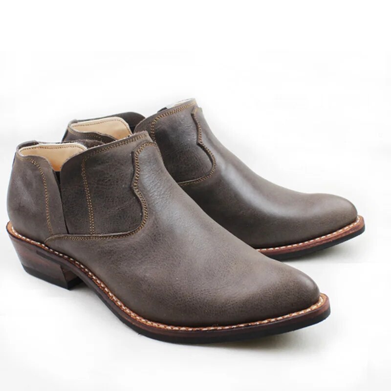 VCSHOES Men's Cowhide Genuine Leather Work Boots Ankle Short Botas Hombre Pointed Toe Men Boots EU38-45