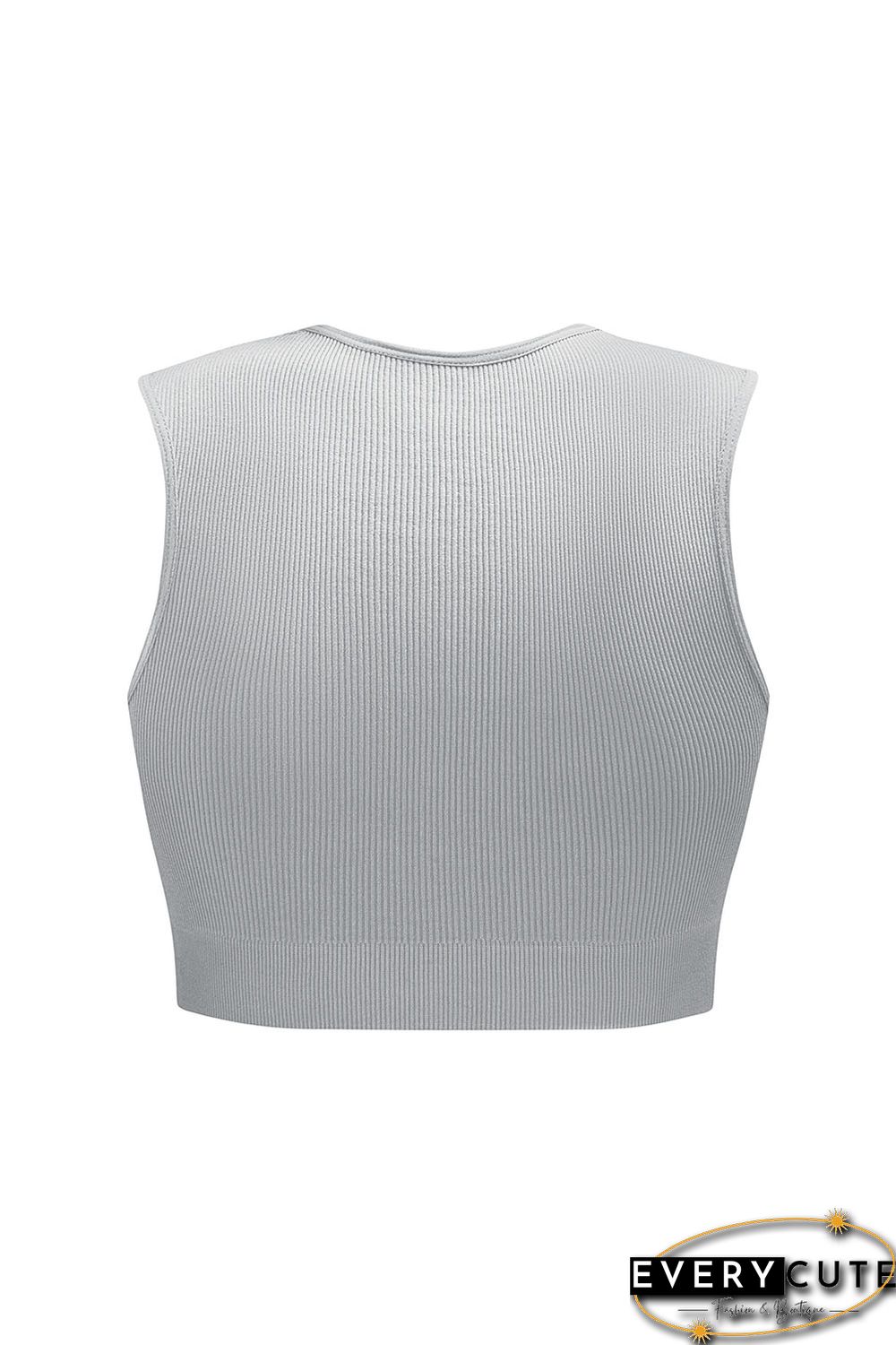 Gray Joint Straps Sleeveless Ribbed Gym Top