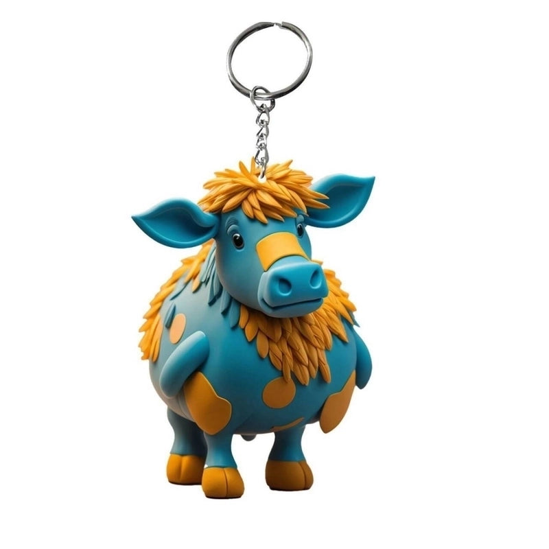 2 Pieces Cute Cattle Wood Unisex Keychain