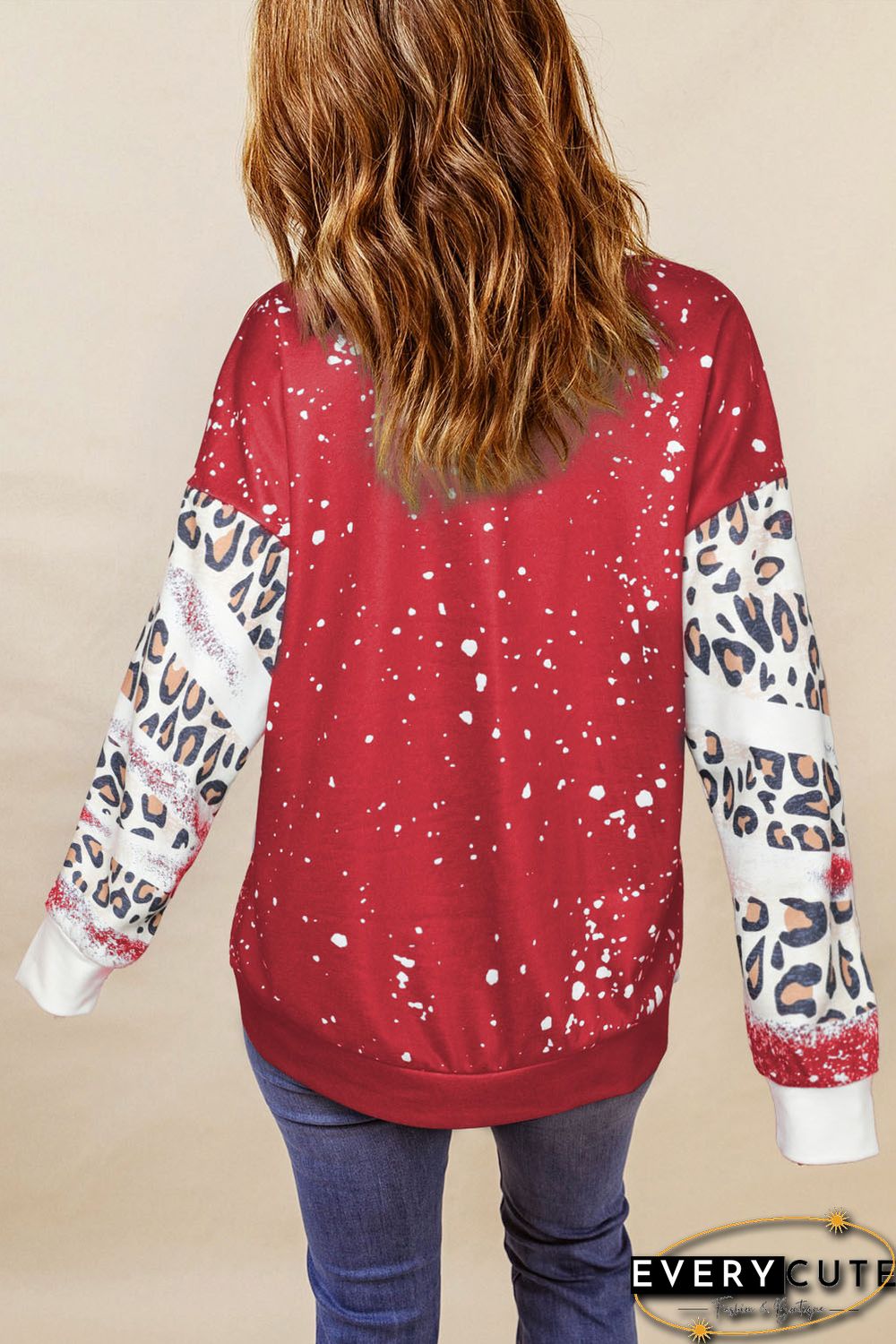 Red Leopard Bleached LOVE VIBES Valentines Sweatshirt