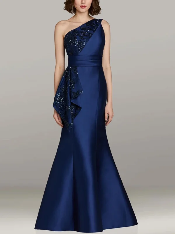 Off-shoulder Solid Sequins Maxi Dress