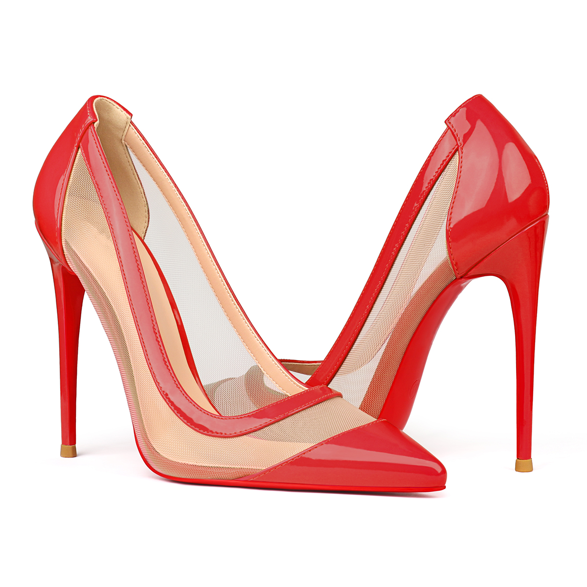 100mm/120mm Women's Breathable Mesh Pointed Toe Red Bottom High Heel Sandals Pumps-MERUMOTE