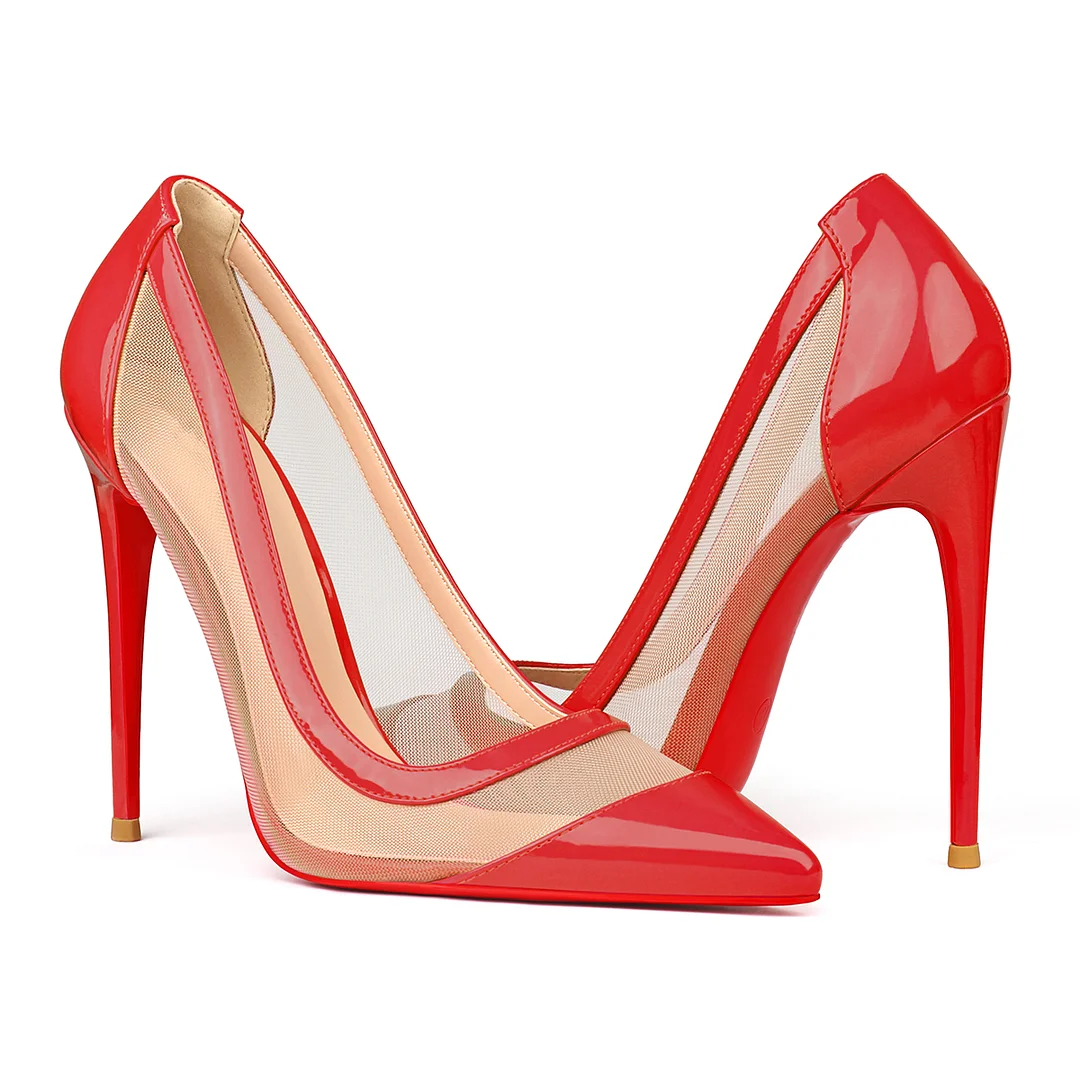 100mm/120mm Women's Breathable Mesh Pointed Toe Red Bottom High Heel Sandals Pumps-MERUMOTE