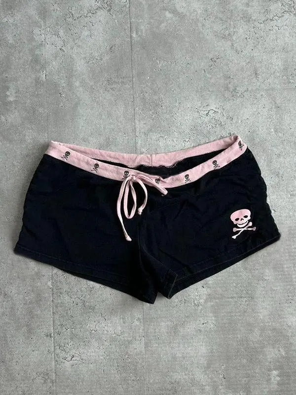 Edgy Skull Drawstring Gothic Shorts