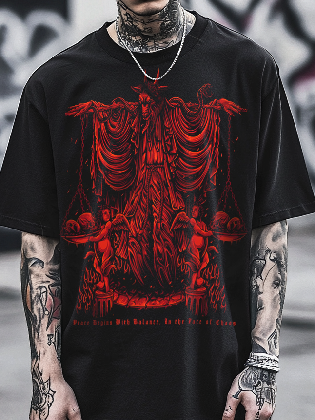 Shoptechwear Art Satanic Baphomet Skull Oversized Unisex Casual T-shirt