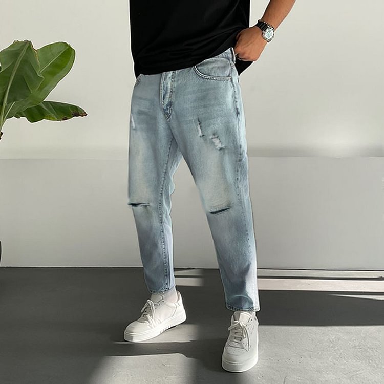 Men's Basic Ripped Stretch Jeans