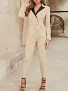 Urban Contrast Color V-Neck Buttoned Long Sleeve Fashion Jumpsuit