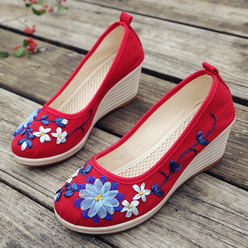 Wimdaily funky womens shoes 2025 New Ethnic Style Single Shoes Cloth Shoes Women Embroidered Bowknot Women's Literary Ladies Flat Shoes Hemp Edge