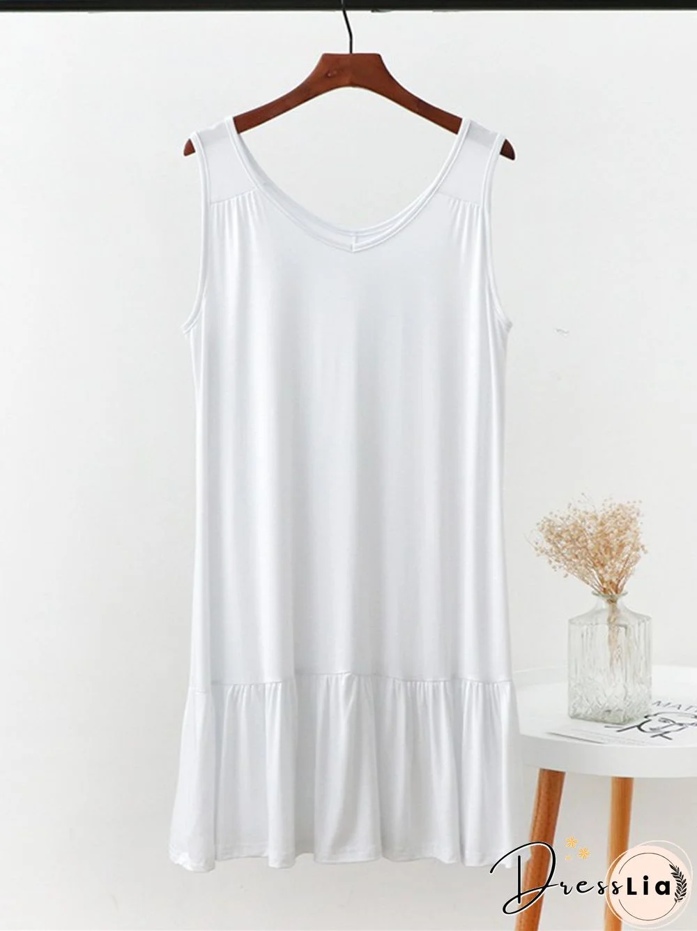 Vintage V Neck Plain Sleeveless Plus Size Casual Knitting Dress