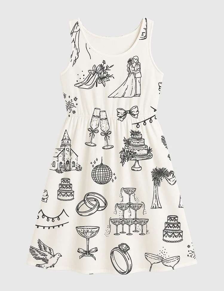 Women&rsquo;s Hand Drawn Wedding Icons Champagne Wedding Timeline Sleeveless Dress