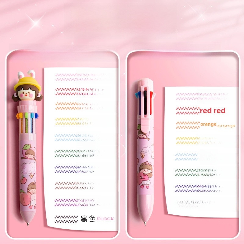 Primary School Students Creative Press Multi-color Ballpoint Pen Children's Cartoon Cute Multi-functional 10 Color Hand Account Color Multi-color Pen3
