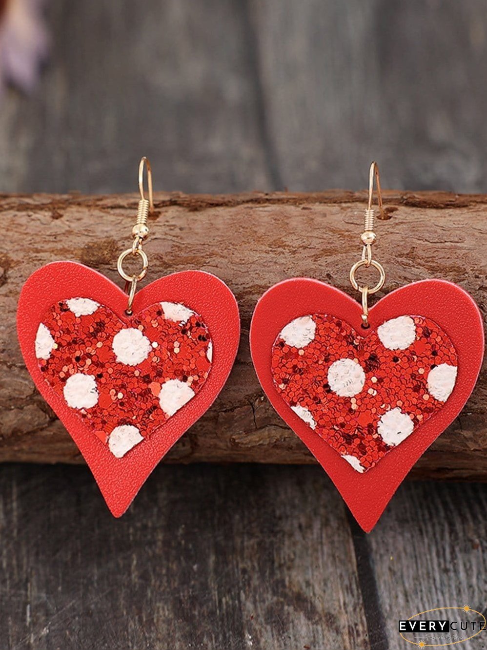 Heart-Shaped Fiery Red Leather Valentine's Day Earrings