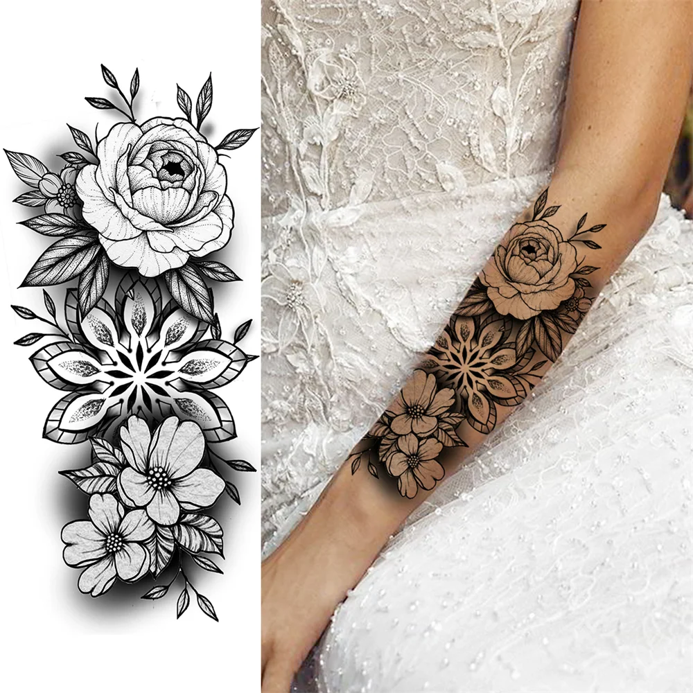 Sdrawing Sunflower Butterfly Temporary Tattoos For Women Adult Rose Flower Moon Fake Tattoo Arm Body Art Decoration Tatoo Paper