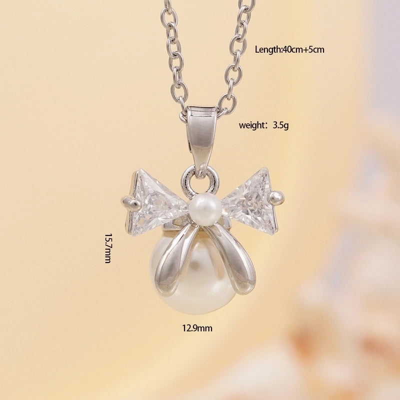 Elegant Glam Bow Knot 304 Stainless Steel Copper Pendant Necklace