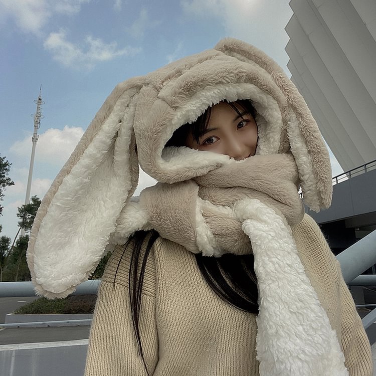 Bunny Long Ears Hat Scarf Gloves Warmer - Modakawa Modakawa