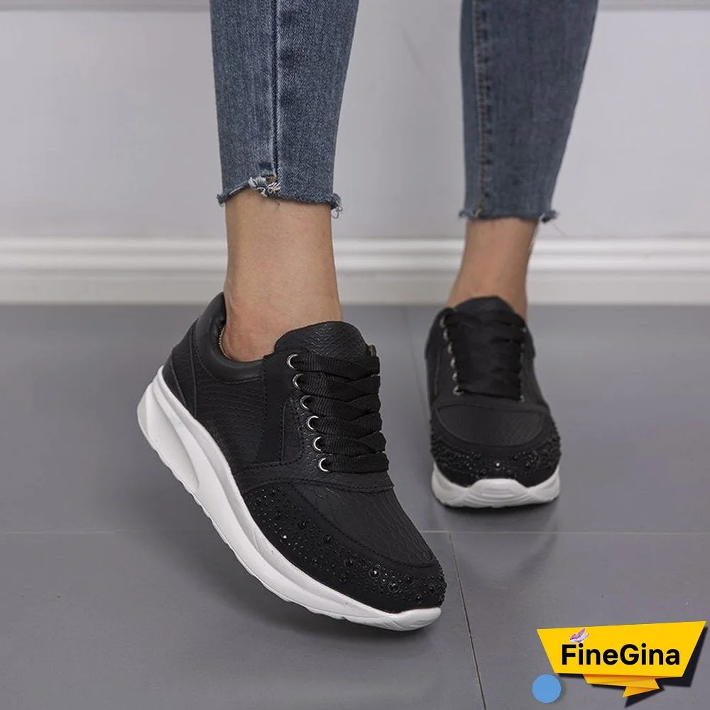 Women'Casual Leather Rhinestones Sneakers