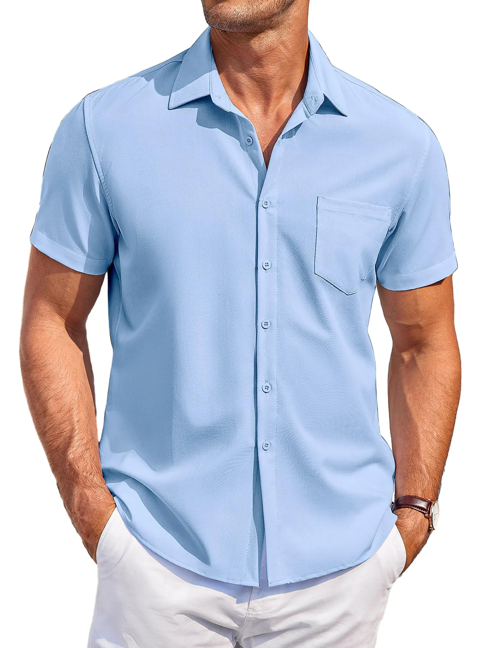 Men's Basic Pocket Casual Short Sleeve Shirt PLUSCLOTHESMAN