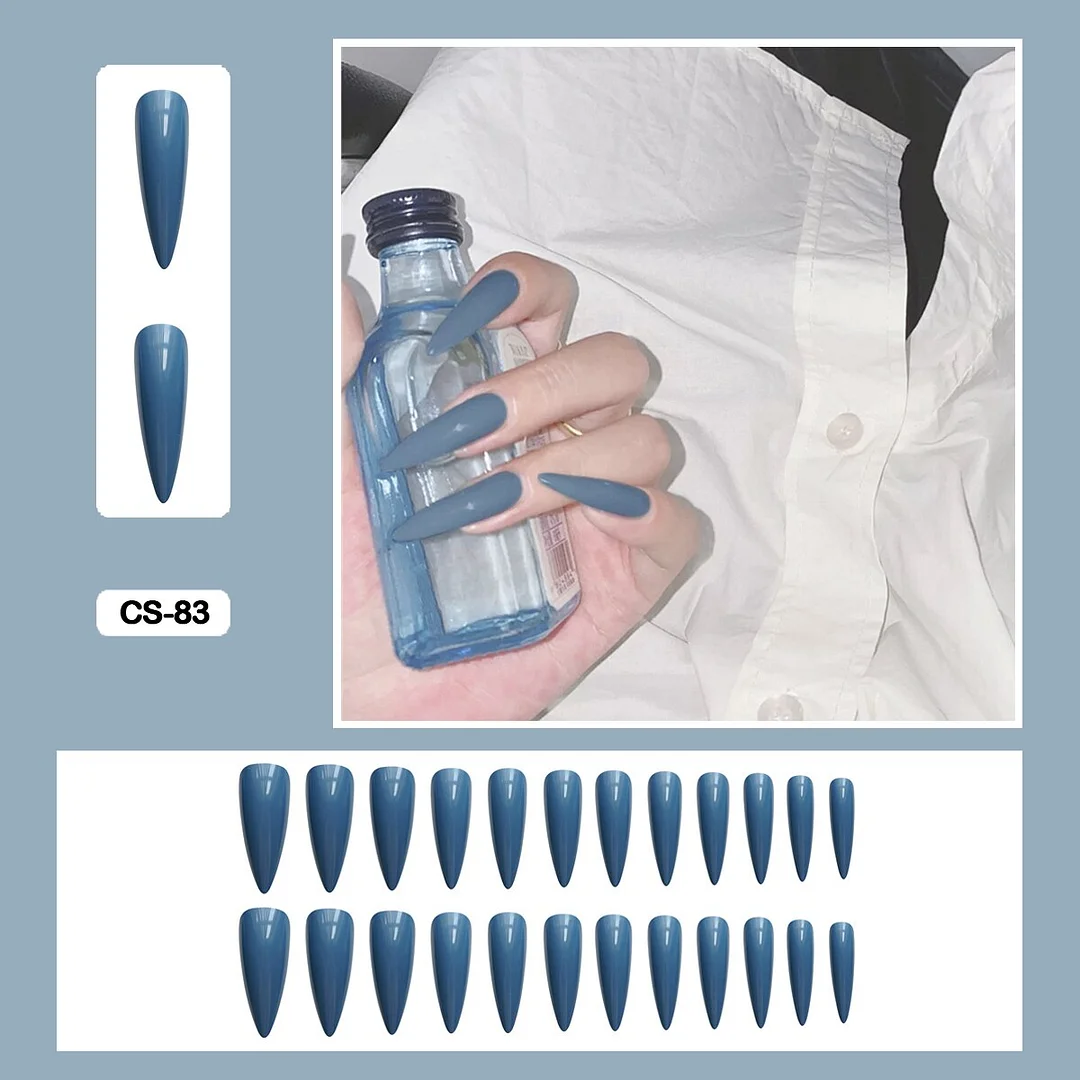 24pcs/box Long Trapezoid Drop Shaped False Nails With Glue Pure Color Elegant Nail Art Wearable Fake Nails With Wearing Tools-Nail Inspo