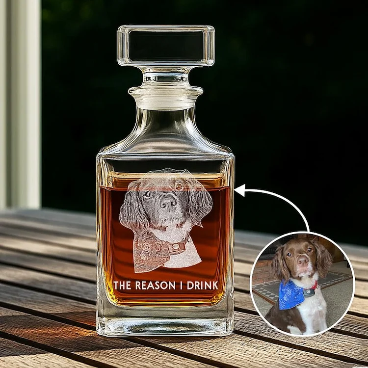 Custom Engraved Decanter with Dog Photo, Personalized Father's Day Gift