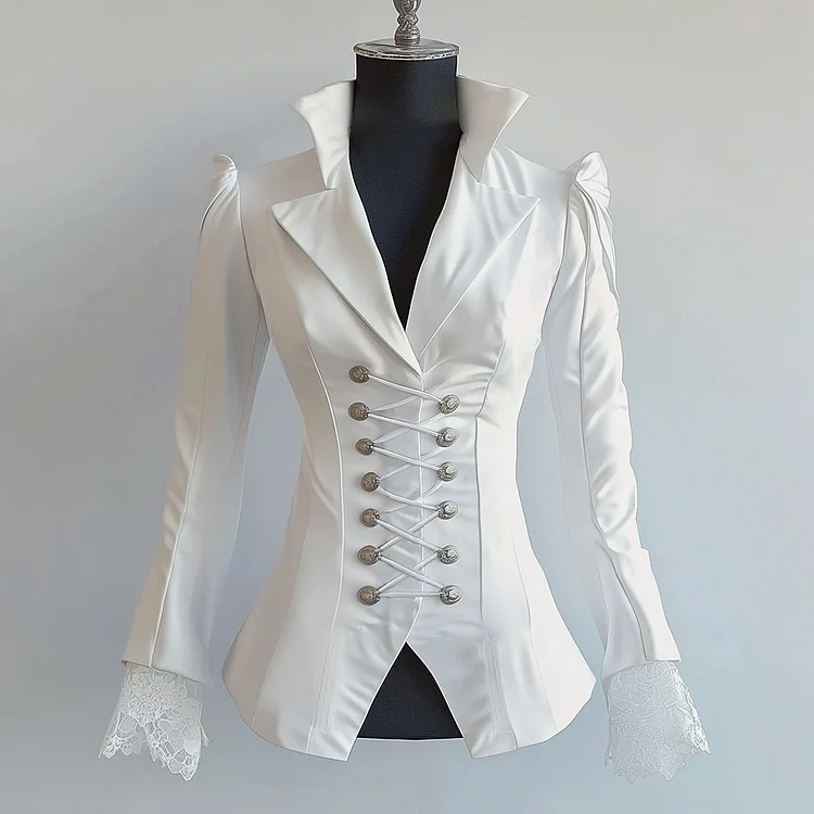 Ursime Lapel Collar Long Sleeve Strappy Lace Cuff Jacket