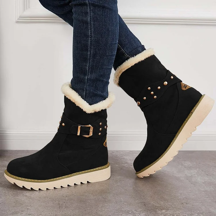 Non Slip Warm Fur Lined Slip on Snow Ankle Booties shopify Stunahome.com