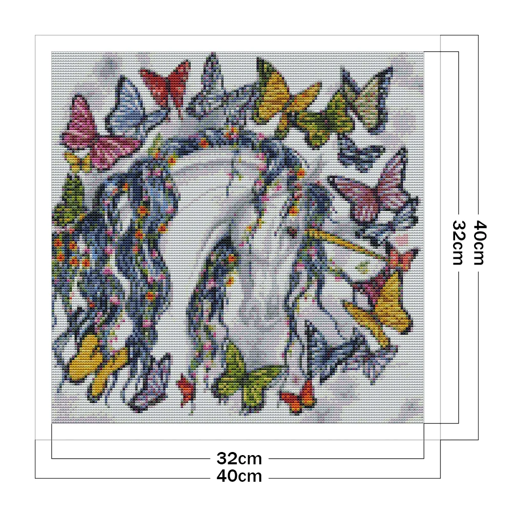 DIY Stamped Cross Stitch 11CT Full Embroidery 40*40cm - Unicorns And Butterflies