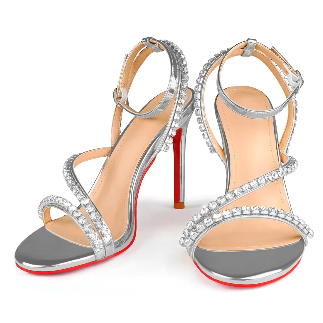 100mm Rhinestone Spotlight Wavy Straps Sandals Red Bottom Stilettos-vocosishoes