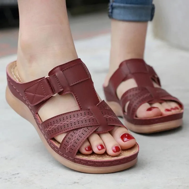 Yyvonne Womens Sandals Summer Wedges Shoes Adult Open Toe Slip On Comfy Slippers Solid Color Buckle Beach Shoes For Lady 2023 Sandalias