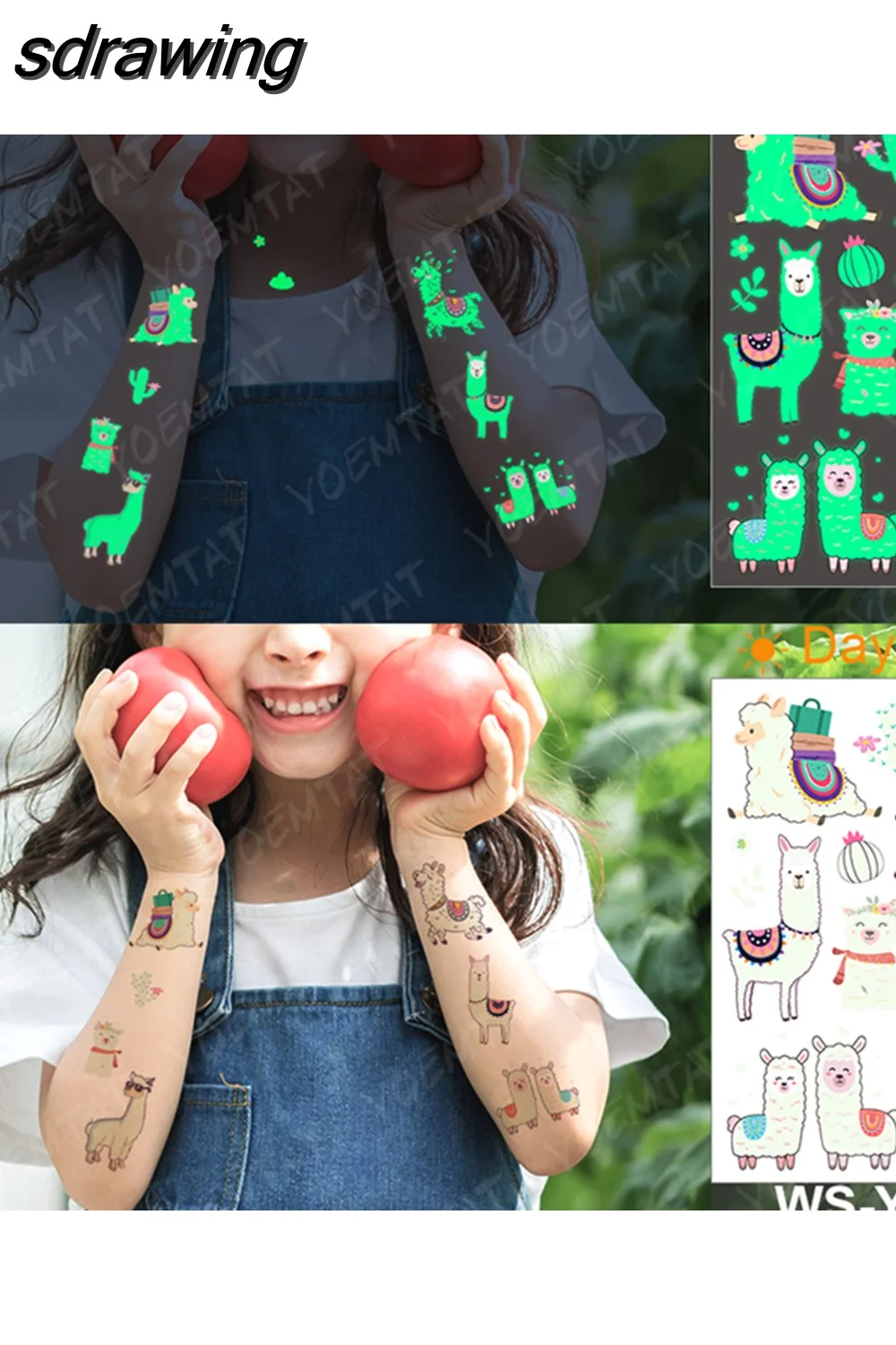 sdrawing Kids Luminous Waterproof Temporary Tattoo Stickers Cute Husky Poodle Corgi Dog Glowing Tatoo Arm Flashing Tatto Girl