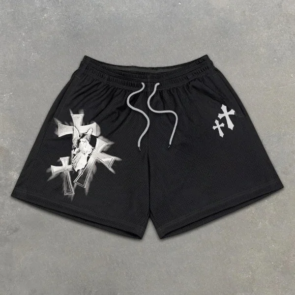 Sopula Black Trend Cross Belief Print Mesh Shorts