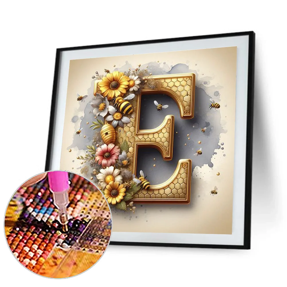 Full Round Diamond Painting 30*30cm - Letter E With Bee And Flowers