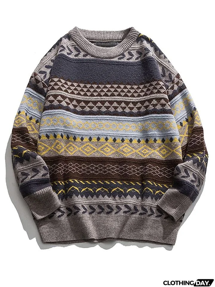 Men's Leisure Round Neck Long Sleeve Fleece Sweater for Autumn