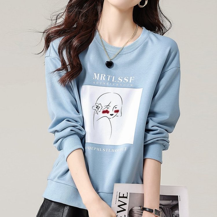 Casual Long Sleeve Printed Shift Sweatshirt QueenFunky