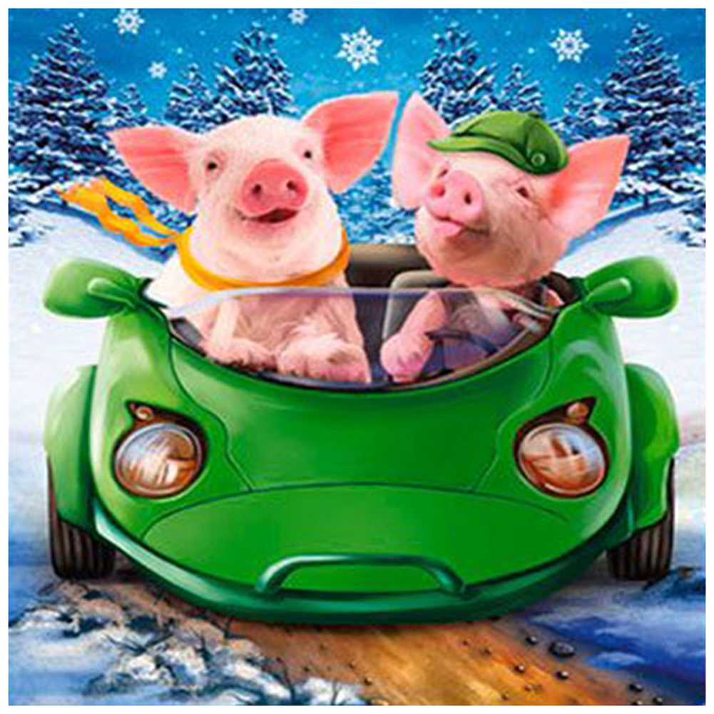 

Pig Driving Car - Round Drill Diamond Painting - 30*30CM, 501 Original