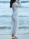 Loose Crochet Lace-Up Long Sleeves Cover-Ups Tops