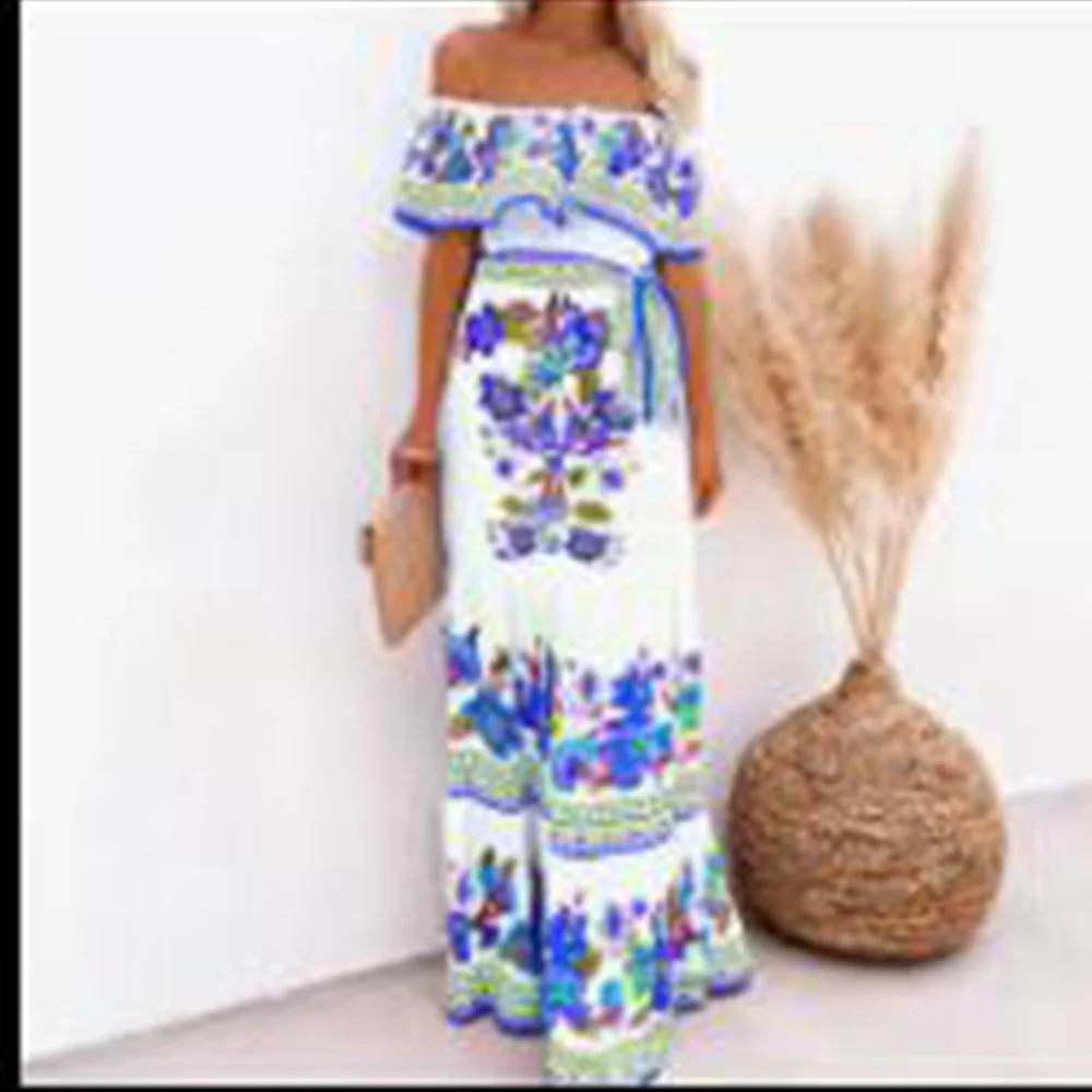 Uveng Uveng And Summer 2025 New Shoulder-To-Shoulder Red Flower Printing Long Dress