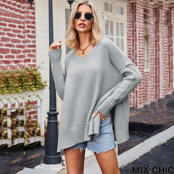 Solid Long Sleeve Cotton-Blend Sweater
