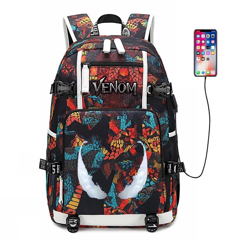 Mayoulove Venom Spider-Man #4 USB Charging Backpack School NoteBook Laptop Travel Bags-Mayoulove