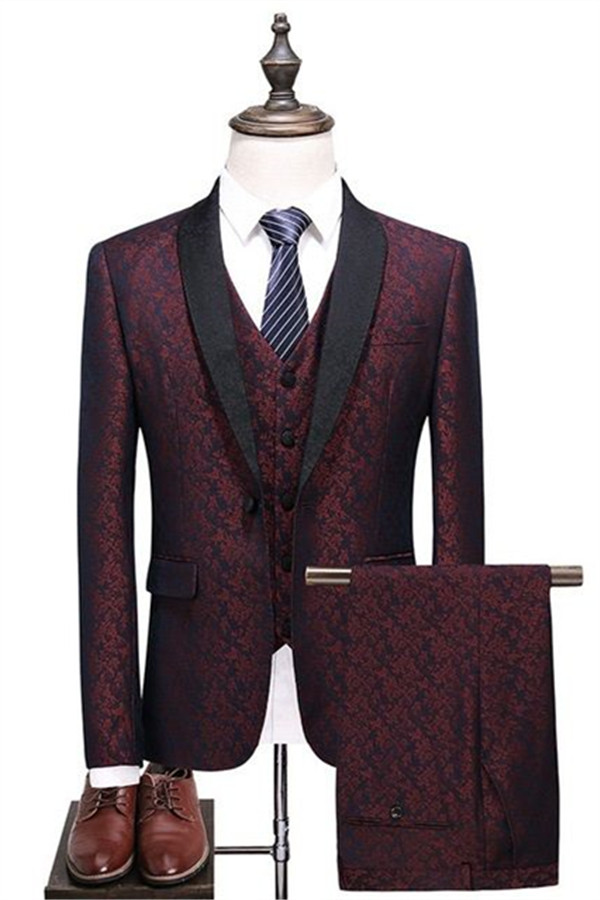 One Button  Three Pieces Burgundy Check Design Short Fit Suit - lulusllly