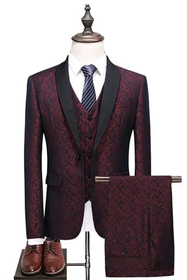 Luluslly One Button  Three Pieces Burgundy Check Design Short Fit Suit