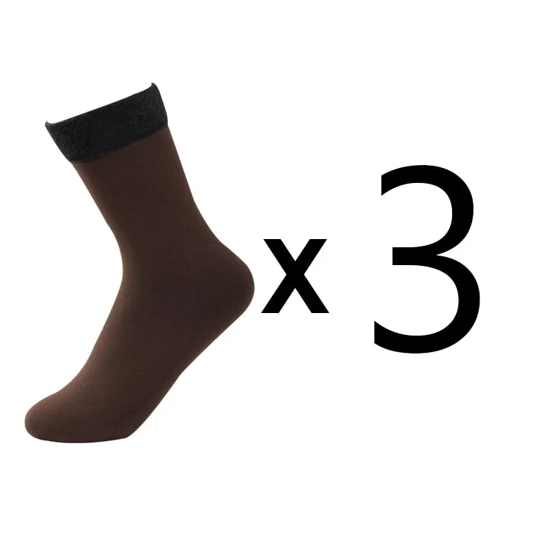 3 Pairs Women Winter Warm Thicken Casual Solid Color Socks Pack Home Snow Boots Velvet Home Floor Sock Set Lots Keep Warm
