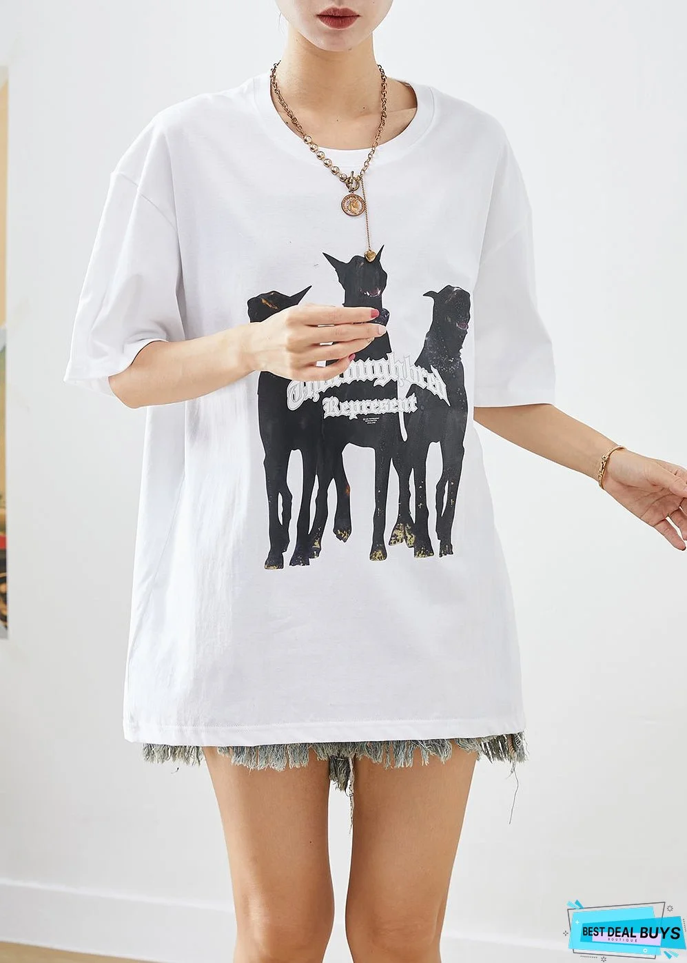 White Print Cotton Tanks Oversized Summer