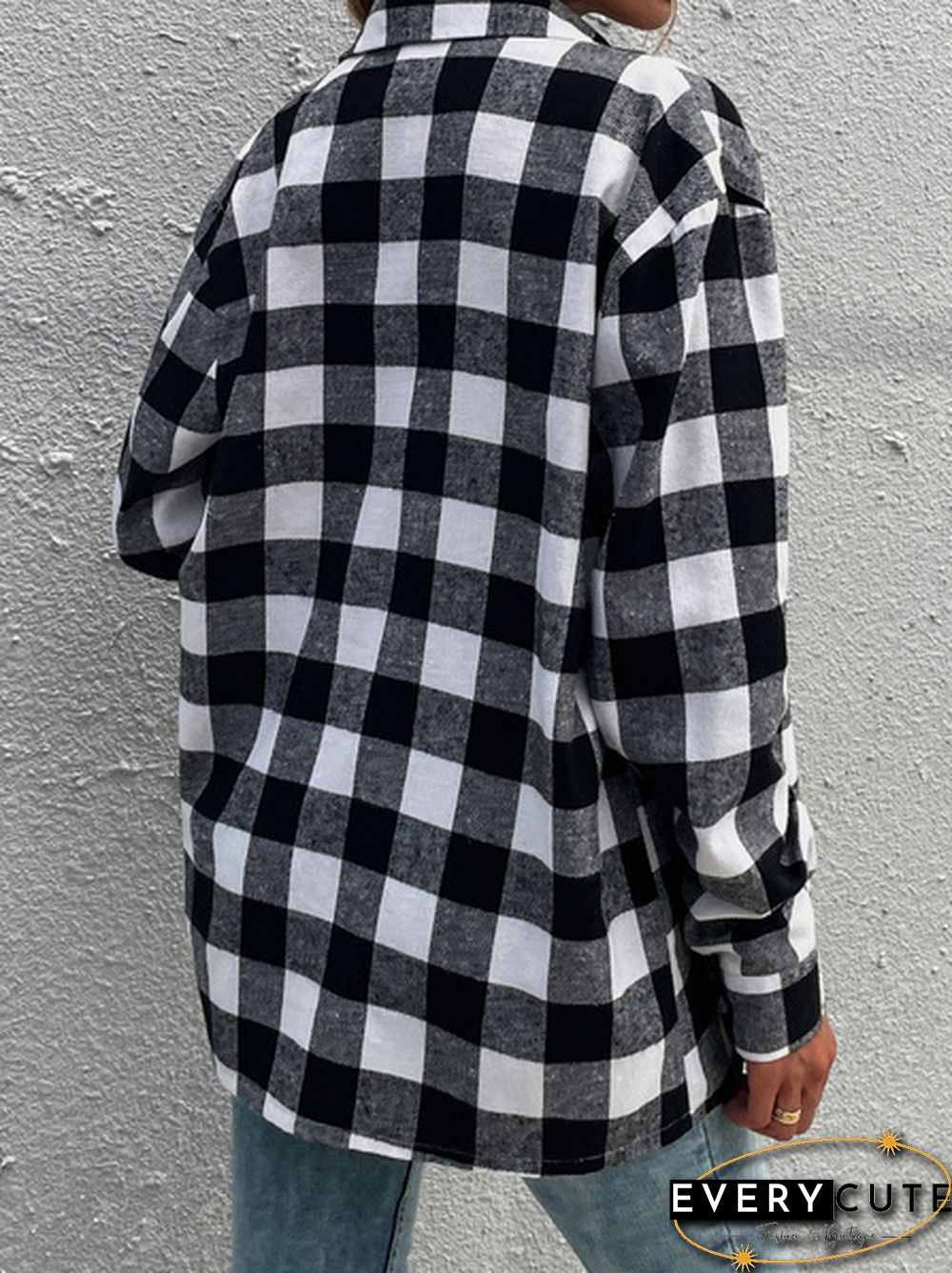Plaid Drop Cardigan Lapel Long Sleeve Casual Top Shirt Blouse