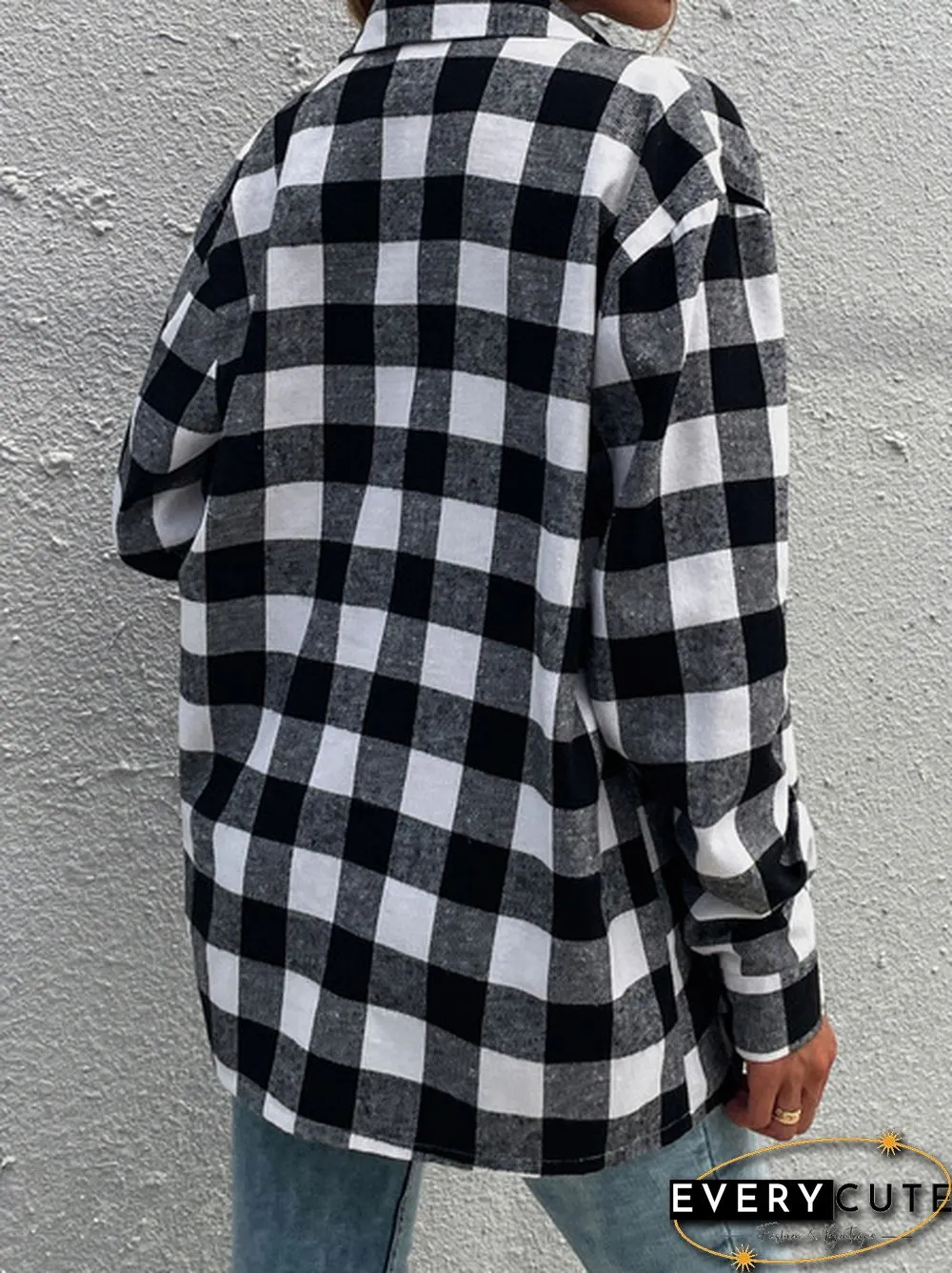 Plaid Drop Cardigan Lapel Long Sleeve Casual Top Shirt Blouse