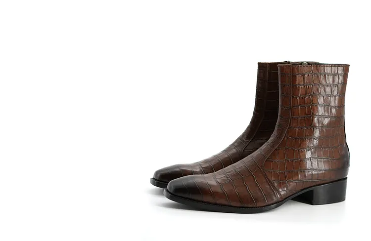 Men's Casual Full-Grain Leather Ankle Boots with Zipper