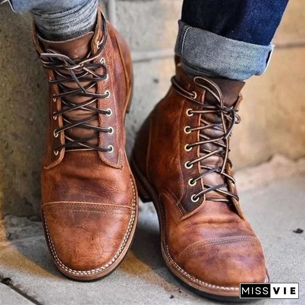 Men Vintage Genuine Leather Ankle Boots