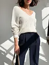 Casual V-Neck Loose Long Sleeve Solid Color Sweater