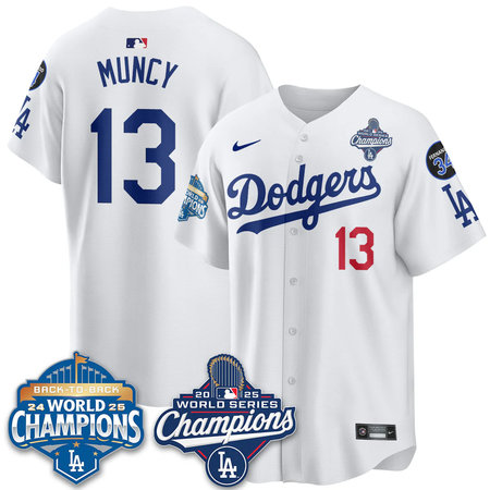Youth Los Angeles Dodgers #13 Max Muncy White 2025 World Series Champions Jersey OA60