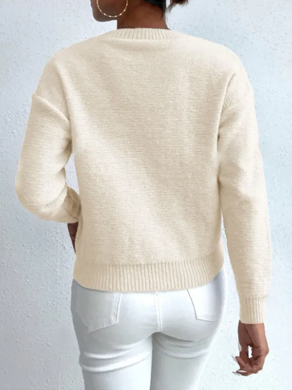 Nigikala Nigikala And Autumn Women's Fashion Round Collar Collar Knitted Sweater Thread Solid Color Top Lady