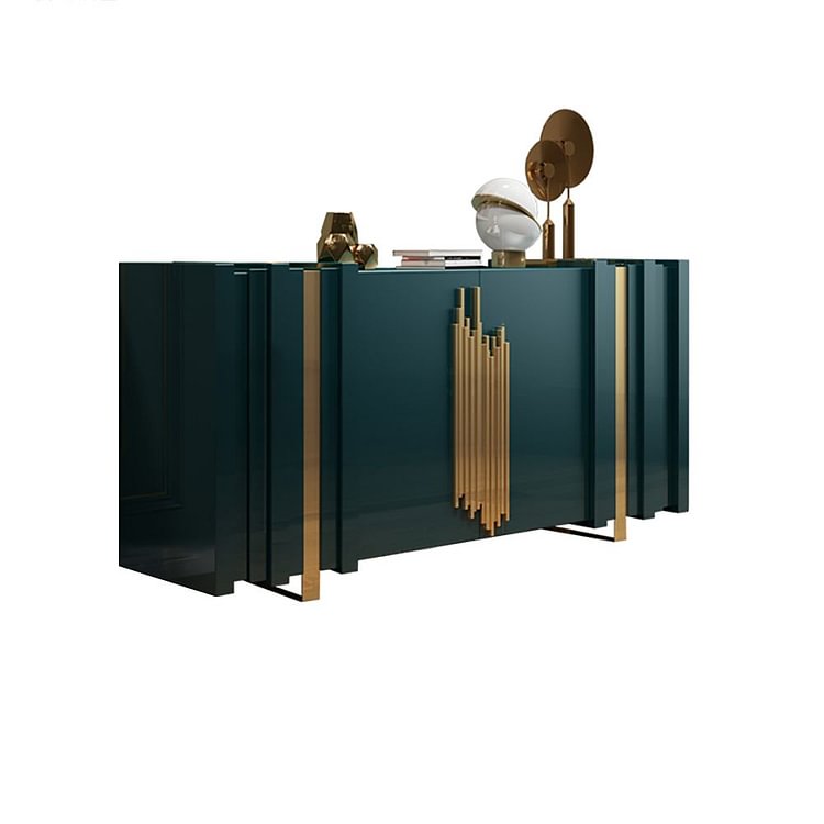 Homemys 63" Light Luxury Sideboard Black Rectangular Buffet with 2 Doors & 2 Shelves in Gold